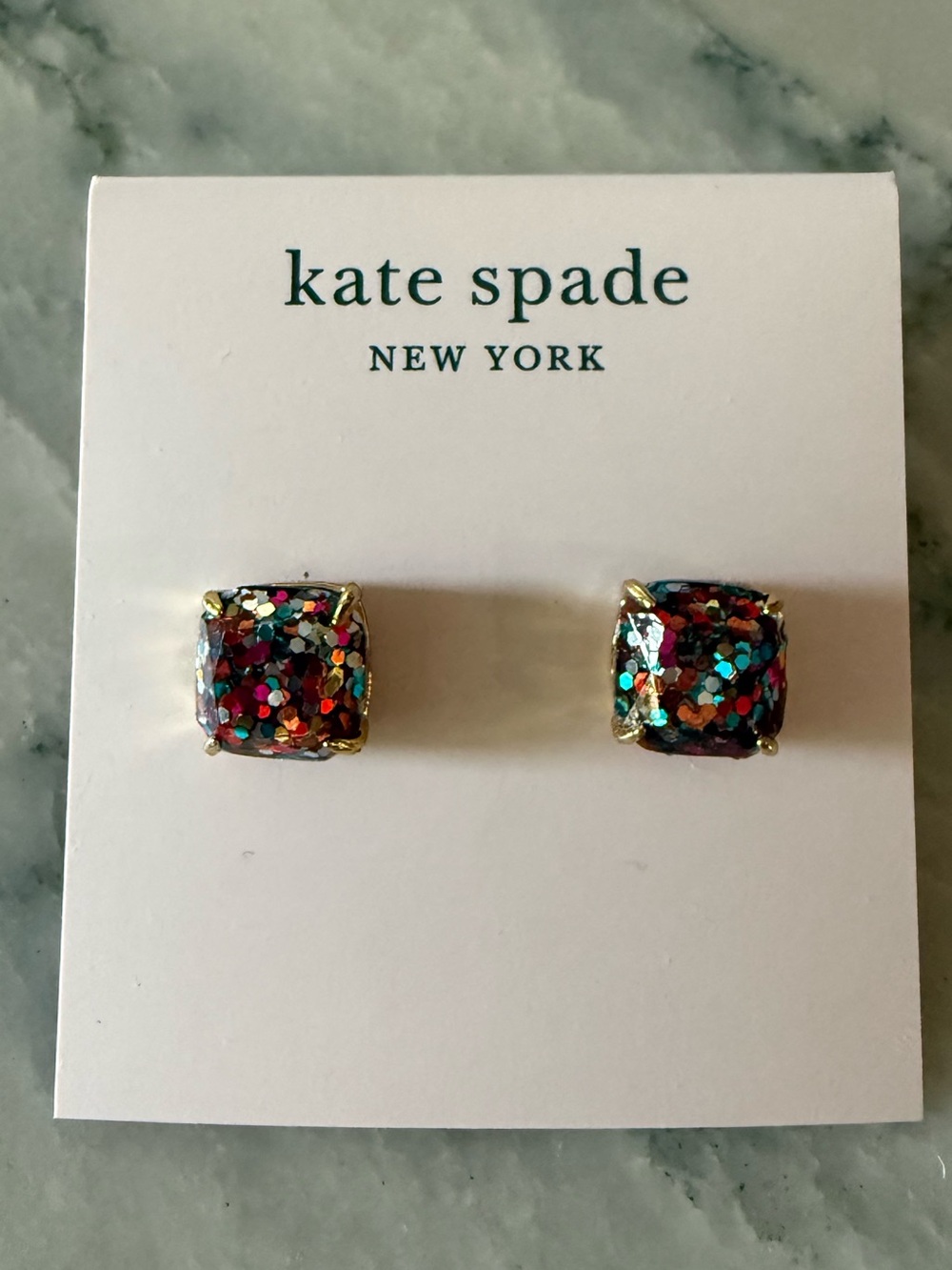 NWT Kate Spade New York Multicolor Glitter Square Stud Earrings